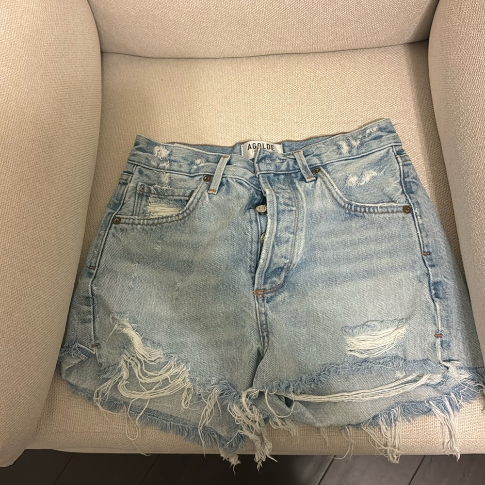 AGOLDE Light Wash Distressed Denim Jean Shorts